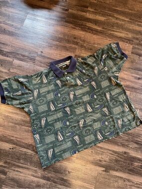 Vintage Robert Stock Sailing Boat Green Polo 1990s Size XL